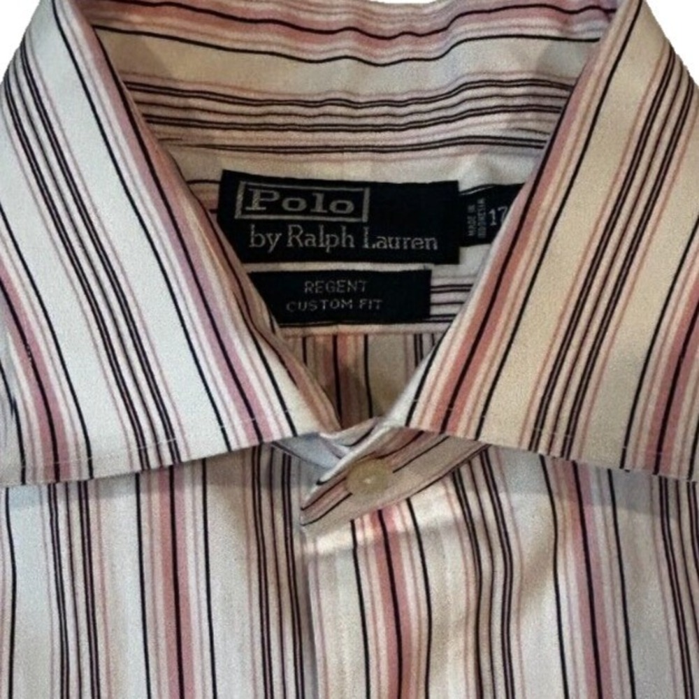 Polo Ralph Lauren Button Down Shirt 17.5 XL Men's White Pink Regent Custom Fit